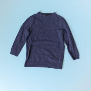 Talbots 100% Cashmere Navy Blue 3/4 Sleeve Fitted Sweater Size Small Funnel Neck